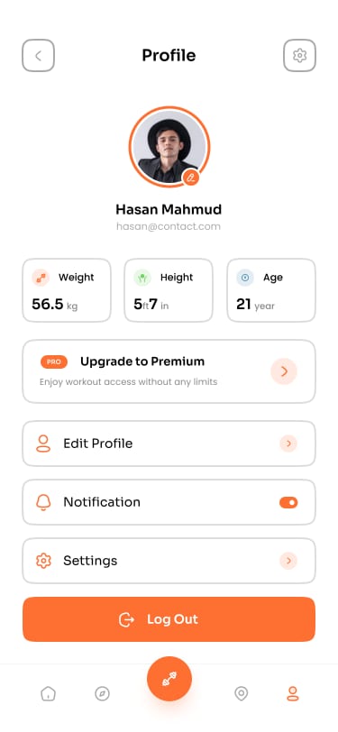 Screen Profile aus Fitnex Mobile App UI Kit