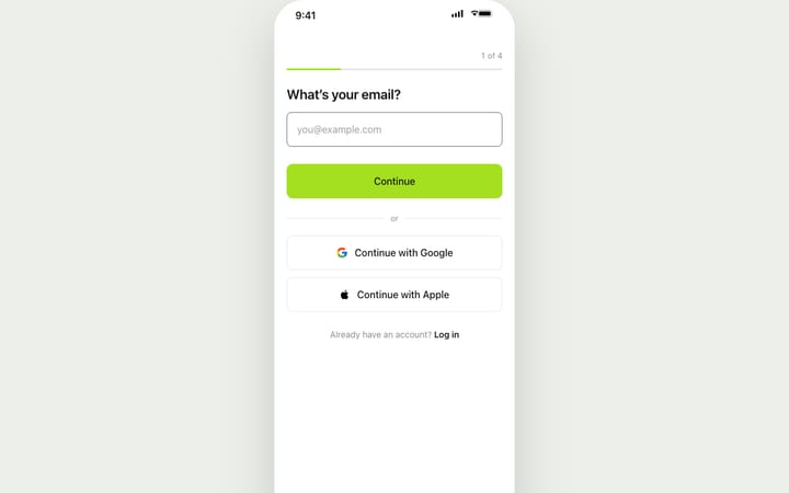 Registrierungs-Screen, Version 2, gebaut nach Fitness app UI kit