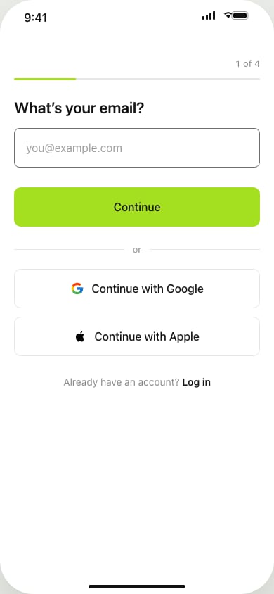 Registrierungs-Screen, Version 2, gebaut nach Fitness app UI kit