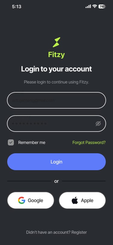 Screen Login v. 1 aus Fitness Mobile App UI Kit